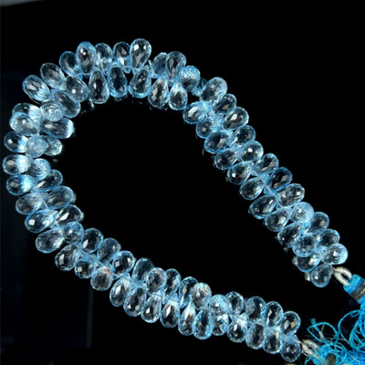 Natural Topaz Briolette Faceted Cut Drop Gemstone Beads | 8x5–11x10mm | FL Clarity | 87 Pcs 223 Carats | 9 Inch | Side Drilled | Jewelry Making