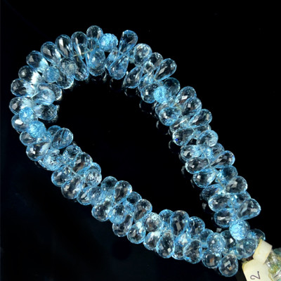 Natural Topaz | Briolette Faceted Cut | Drop Gemstone Beads | 9x6–12x6mm | FL Clarity | 94 Pcs 273 Carats | 9 Inch | Side Drilled | Jewelry Making