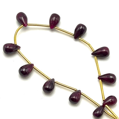 African Natural Ruby Plain Smooth Drop Beads | 7x4-8x5mm | 11 Pcs 18 Carats | Scarlet Red | VVS Clarity | 5.8 Inch Length July Birthstone Perfect for Jewelry Making