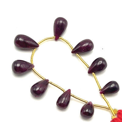 Natural African Ruby Drop Beads |9x6-12x7mm Plain Smooth | 9 Pcs 33 Carats | Crimson Red | VVS Clarity | 4.5 Inch Length July Birthstone Loose Gemstone Jewelry Making