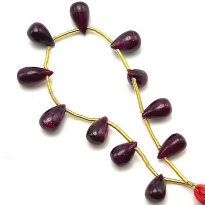 Natural African Ruby Drop Beads | 8x5-10x6mm Plain Smooth | 11 Pcs 27 Carats | Crimson Red | VVS Clarity | 5.5 Inch Length July Birthstone Loose Gemstone Jewelry Making