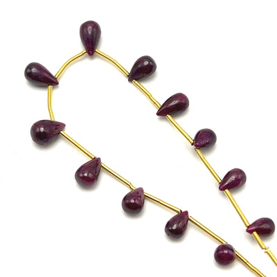 Natural African Ruby Drop Beads | 5x4-9x5mm Plain Smooth | 12 Pcs 18 Carats | Crimson Red | VVS Clarity | 6.2 Inch Length Precious Gemstone Jewelry Making