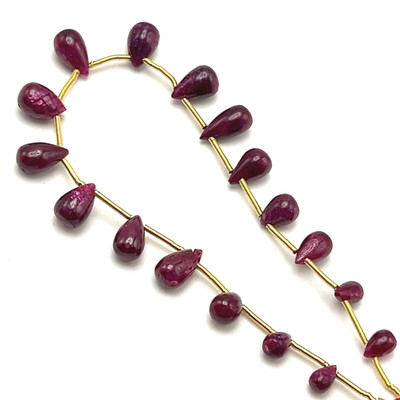 African Natural Ruby Plain Smooth Drop Beads | 6x4-10x5mm | 17 Pcs 34 Carats | Scarlet Red | VVS Clarity | 7 Inch Length Precious Gemstone Jewelry Making