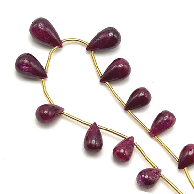 Natural African Ruby Drop Beads | 9x6-13x8mm Plain Smooth | 11 Pcs 47 Carats | Crimson Red | VVS Clarity | 6 Inch Length Precious Gemstone Jewelry Making