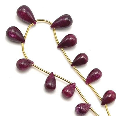 African Natural Ruby Plain Smooth Drop Beads | 9x6-13x8mm | 11 Pcs 49 Carats | Crimson Red | VVS Clarity | 5.9 Inch Length July Birthstone Gemstone Designed for Jewelry Making