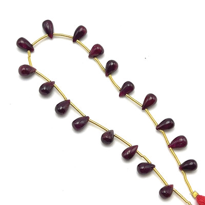 Natural African Ruby Drop Beads | 7x4-8x5mm Plain Smooth | 18 Pcs 28 Carats | Crimson Red | VVS Clarity | 7.9 Inch Length July Birthstone Gemstone Jewelry Making
