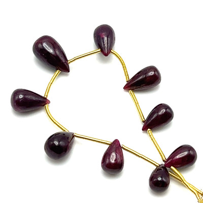 Natural African Ruby Drop Beads | 9x6-13x7mm Plain Smooth | 9 Pcs 36 Carats | Crimson Red | VVS Clarity | 5.2 Inch Length July Birthstone Gemstone Jewelry Making