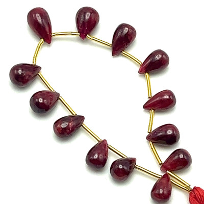 African Natural Ruby Plain Smooth Drop Beads | 9x5-11x6mm | 13 Pcs 39 Carats | Carmine Red | VS Clarity | 5.6 Inch Length July Birthstone Loose Gemstone Jewelry Making