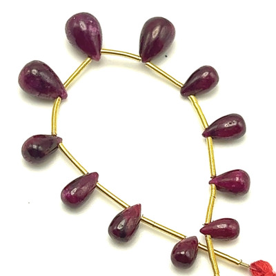 Natural African Ruby Drop Beads | 7x4-10x6mm Plain Smooth | 11 Pcs 23 Carats | Deep Scarlet Red | VS Clarity | 4.7 Inch Length July Birthstone Loose Gemstone Jewelry Making