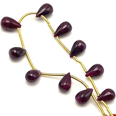 Natural African Ruby Drop Beads | 8x5-9x6mm Plain Smooth | 10 Pcs 21 Carats | Crimson Red | VVS Clarity | 5 Inch Length Precious Gemstone Jewelry Making