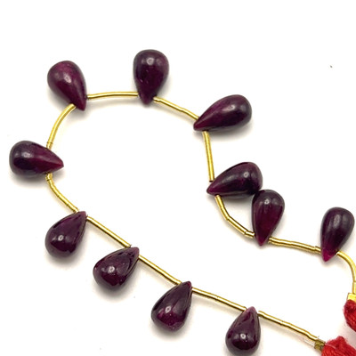 African Natural Ruby Plain Smooth Drop Beads | 9x5-11x6mm | 11 Pcs 33 Carats | Scarlet Red | VVS Clarity | 5.6 Inch Length July Birthstone Loose Gemstone Jewelry Making