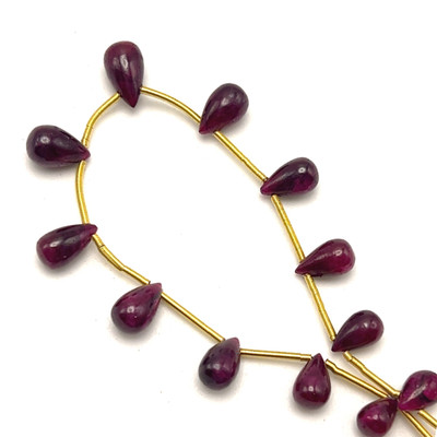 Natural African Ruby Drop Beads | 7x5-10x6mm Plain Smooth | 12 Pcs 23 Carats | Deep Scarlet Red | VVS Clarity | 6.1 Inch Length July Birthstone Loose Gemstone Jewelry Making