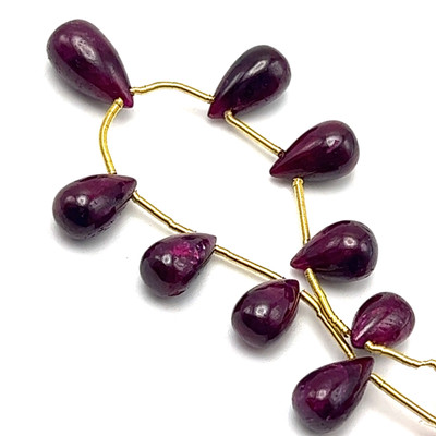 African Natural Ruby Plain Smooth Drop Beads | 10x6-14x7mm | 9 Pcs 44 Carats | Crimson Red | VVS Clarity | 5 Inch Length July Birthstone Suitable for Luxury Jewelry Making
