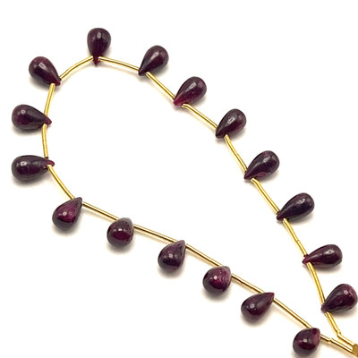Natural African Ruby Drop Beads | 8x6-10x6mm Plain Smooth | 17 Pcs 43 Carats | Deep Crimson Red | VVS Clarity | 8.7 Inch Length Perfect July Birthstone Gift