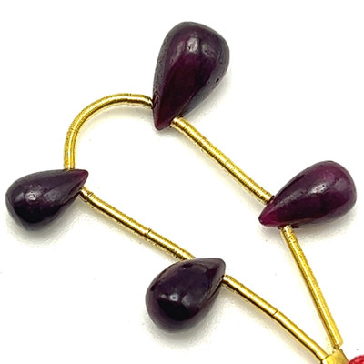 Natural African Ruby Smooth Drop Beads | 7x5-10x6mm | 4 Pcs 8 Carats | Merlot Red VS Clarity | Precious Loose Gemstone for Jewelry Making