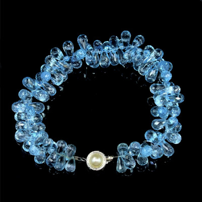 Natural Topaz Drop Briolette Facet Cut Top Sky Blue Color Gemstone Handmade Chakra Bracelet