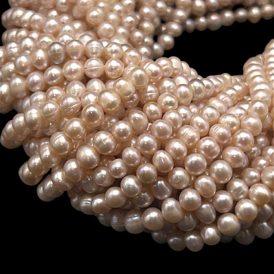 Freshwater Pearl Strand 6mm Off Round Smooth Cut Peach Color 15.5" Pearl Birthstone