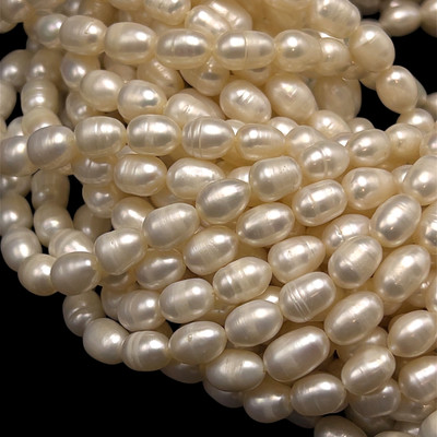 Freshwater Pearl 10x7mm Button/Drop Smooth Cut Bridal White Color 15.3" Strand