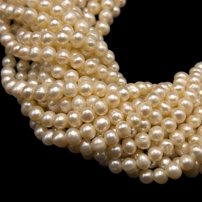 Freshwater Pearl 7x6mm Button/Ringed Smooth Cut Cream Color 15.3" Strand