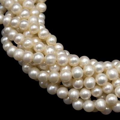 Freshwater Pearl 6mm Off Round Smooth Cut Cream Color 15.5" Strand