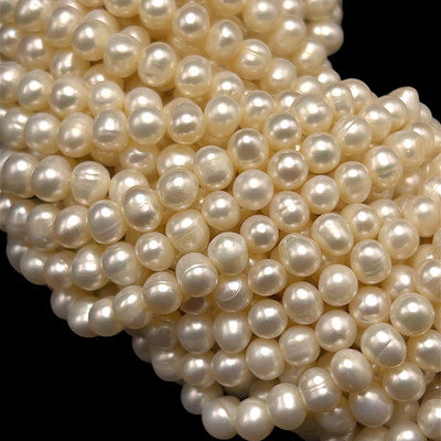 Freshwater Pearl 7x6mm Button/Ringed Smooth Cut Cream Color 15.7" Loose Strand
