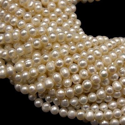 Freshwater Pearl 7x6mm Button Ringed Cream Smooth Cut 15.8" Necklace Strand