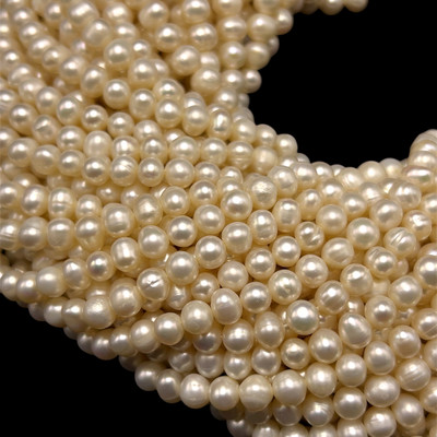 Freshwater Pearl 7x6mm Smooth Cut Button Ringed Cream Color Strand 15.5" For Jewelry