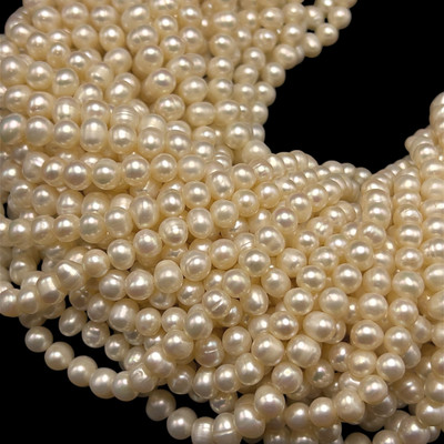 Freshwater Pearl 7x6mm Button/Ringed Smooth Cut Cream Color 15.3" Necklace Strand