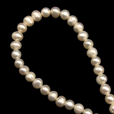 Freshwater Pearl 7x6mm Button/Ringed Smooth Cut Cream Color 15.6" Necklace Strand Jewelry