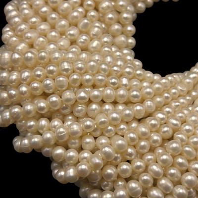 Freshwater Pearl 7x6mm Button/Ringed Smooth Cut White Color 15.8" Necklace Strand