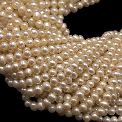 Freshwater Pearl 7x6mm Button/Ringed Smooth Cut Cream Color 15.7" Jewelry Strand