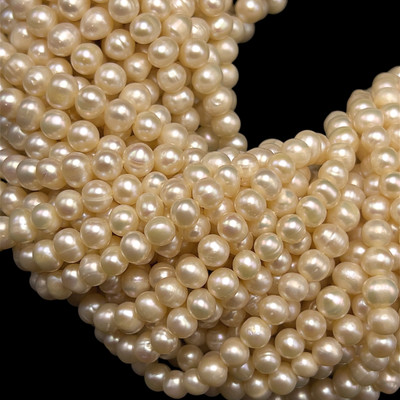 Freshwater Pearl 7x6mm Button/Ringed Smooth Cut Cream Color 15.5" Necklace Strand