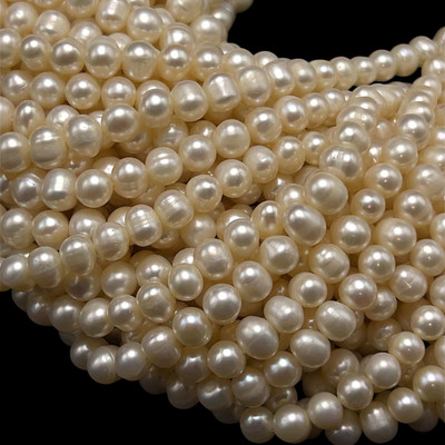 Freshwater Pearl 7x6mm Button/Ringed Smooth Cut Cream Color 15.6" Necklace Strand