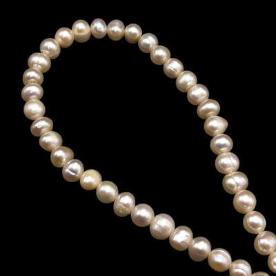 Pearl Freshwater Strand 8x6mm Button Smooth Cut Cream Rose Color Jewelry Strand