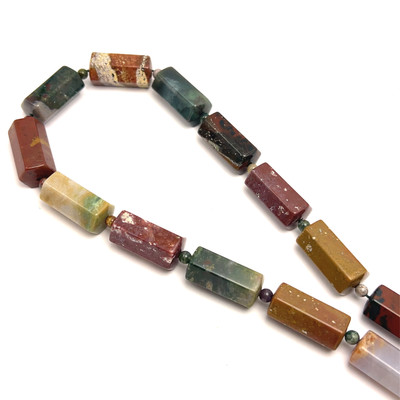 Jasper Semiprecious 25x12 mm Hexagon Tube Plain Cut Multi Color Loose Gemstone Beads