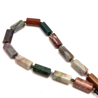 Jasper Semiprecious 25x12 mm Hexagon Tube Plain Cut Multi Color Loose Gemstone Beads
