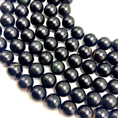 Eagle's Eye Natural Gemstone 10mm Ball Plain Cut VS Clarity Black Color Beads Strand