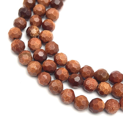 Sunstone Natural Gemstone 6mm Ball Facet Cut VS Clarity Cinnamon Color Beads Strand