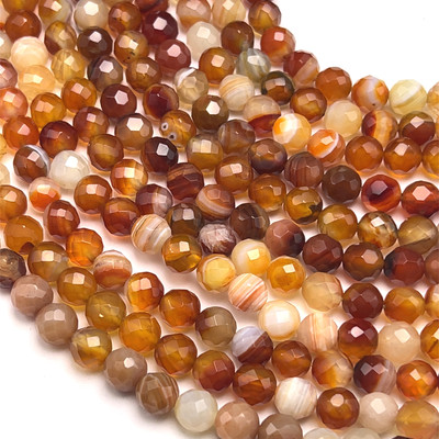 Carnelian Natural Gemstone 8mm Ball Facet Cut SI Clarity Multi Color Beads Strand