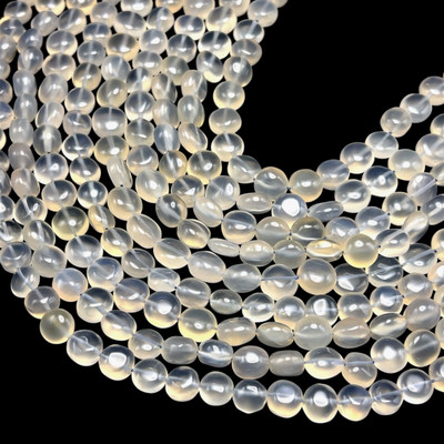 Chalcedony Gemstone 9-10mm Button Plain Cut VS Clarity White Color Beads Strand