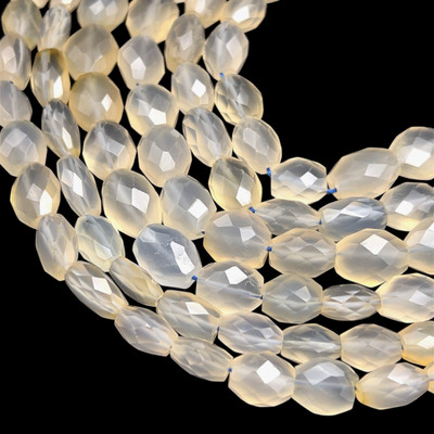 Chalcedony Gemstone 9x8-14x10mm Oval Facet Cut VS Clarity White Color Beads Strand