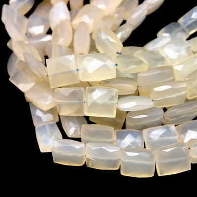 Chalcedony Gemstone 12.5x12-17x12mm Octagon Facet Cut VS Clarity White Color Beads Strand