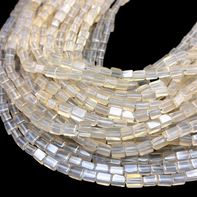 Chalcedony Gemstone 7x4mm Tube Plain Cut VS Clarity White Color Beads Strand
