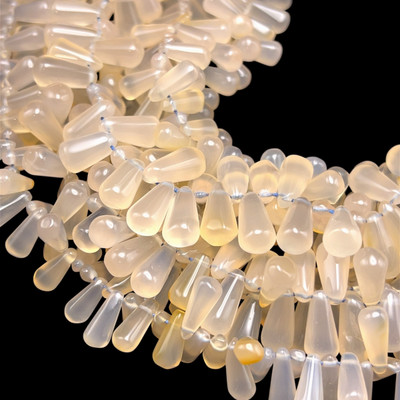 Chalcedony Gemstone 9x7mm Drop Plain Cut VS Clarity White Color Beads Strand