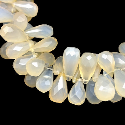 Chalcedony Gemstone 13x7-19x11mm Drop Facet Cut VS Clarity White Color Beads Strand