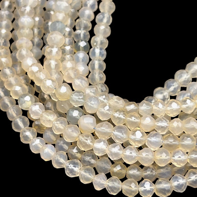 Chalcedony Gemstone 6mm Round Facet Cut VS Clarity White Color Beads Strand