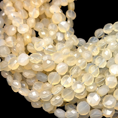 Chalcedony Gemstone 10mm Mani Facet Cut VS Clarity White Color Beads Strand