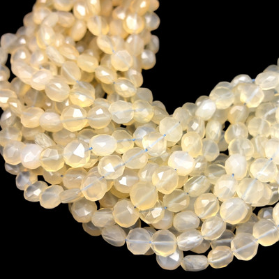 Chalcedony Gemstone 9mm Mani Facet Cut VS Clarity White Color Beads Strand