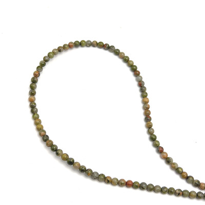 Natural Unakite Gemstone Ball 4mm Plain Smooth Cut Beads | VS Clarity Multi Green Color | Jewelry Making Strand