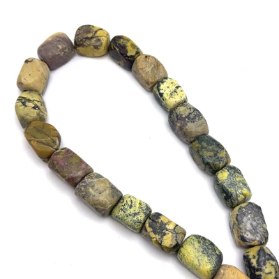Natural Unakite Gemstone Tumble 20x11mm Plain Smooth Cut Beads | SI Clarity Olive Color | Boho Jewelry Beads